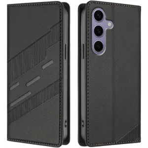 Coque portefeuille Phonesta Embossed Lines pour Samsung Galaxy S24 FE - Noir