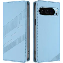 Coque portefeuille Phonesta Embossed Lines pour Google Pixel 9 / 9 Pro - Bleu clair