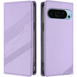 Coque portefeuille Phonesta Embossed Lines pour Google Pixel 9 / 9 Pro - Violet