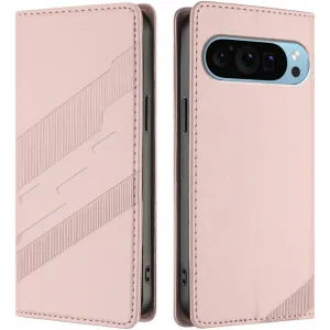 Coque portefeuille Phonesta Embossed Lines pour Google Pixel 9 / 9 Pro - Rose