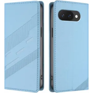 Coque portefeuille Phonesta Embossed Lines pour Google Pixel 9a - Bleu clair