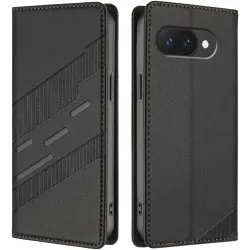 Coque portefeuille Phonesta Embossed Lines pour Google Pixel 9a - Noir