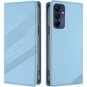 Coque portefeuille Phonesta Embossed Lines pour Samsung Galaxy A16 - Bleu clair