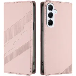 Coque portefeuille Phonesta Embossed Lines pour Samsung Galaxy A56 - Rose