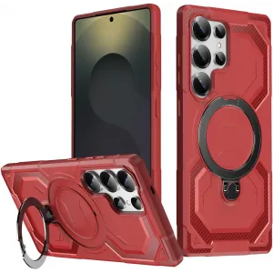 Coque arrière Phonesta IronLock anneau et MagSafe pour Samsung Galaxy S25 Ultra - Rouge