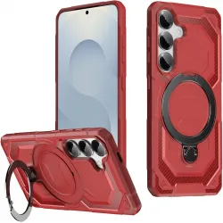 Coque arrière Phonesta IronLock anneau et MagSafe pour Samsung Galaxy S25/S24 - Rouge
