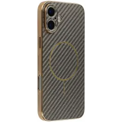 Coque arrière Phonesta Luxury Carbon Fiber avec MagSafe pour Apple iPhone 17 - Marron