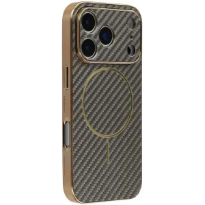 Coque arrière Phonesta Luxury Carbon Fiber avec MagSafe pour Apple iPhone 17 Pro - Marron