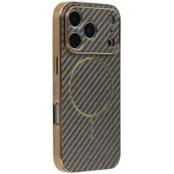 Coque arrière Phonesta Luxury Carbon Fiber avec MagSafe pour Apple iPhone 17 Pro Max - Marron