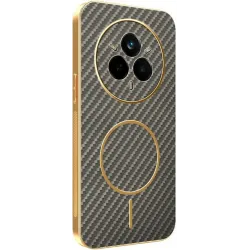 Coque arrière Phonesta Luxury Carbon Fiber avec MagSafe pour Realme 14 Pro - Marron
