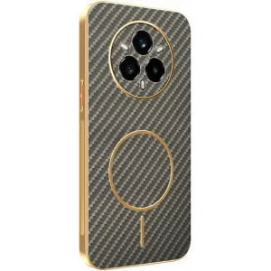 Coque arrière Phonesta Luxury Carbon Fiber avec MagSafe pour Realme 14 Pro Plus - Marron