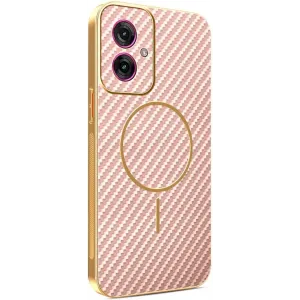 Coque arrière Phonesta Luxury Carbon Fiber avec MagSafe pour Motorola Moto G55 - Rose