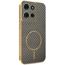 Coque arrière Phonesta Luxury Carbon Fiber avec MagSafe pour Motorola Moto G75 - Marron