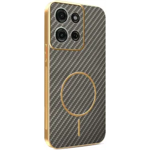 Coque arrière Phonesta Luxury Carbon Fiber avec MagSafe pour Motorola Moto G75 - Marron