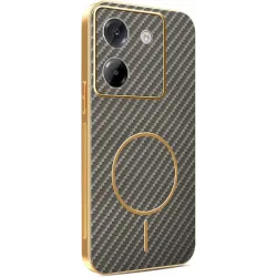 Coque arrière Phonesta Luxury Carbon Fiber avec MagSafe pour Xiaomi Poco M7 Pro - Marron
