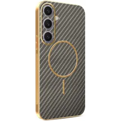 Coque arrière Phonesta Luxury Carbon Fiber avec MagSafe pour Samsung Galaxy S25 Plus/S24 Plus - Marron
