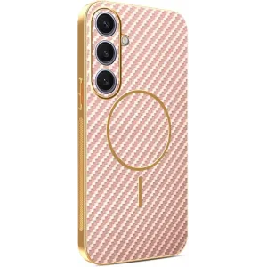 Coque arrière Phonesta Luxury Carbon Fiber avec MagSafe pour Samsung Galaxy S25 Plus/S24 Plus - Rose