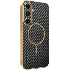 Coque arrière Phonesta Luxury Carbon Fiber avec MagSafe pour Samsung Galaxy S25 Plus/S24 Plus - Noir