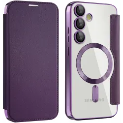 Coque portefeuille Phonesta Luxury Crystal avec MagSafe pour Samsung Galaxy S24 FE - Violet foncé