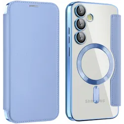 Coque portefeuille Phonesta Luxury Crystal avec MagSafe pour Samsung Galaxy S24 FE - Bleu clair