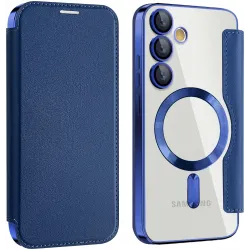 Coque portefeuille Phonesta Luxury Crystal avec MagSafe pour Samsung Galaxy S24 FE - Bleu foncé