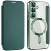 Coque portefeuille Phonesta Luxury Crystal avec MagSafe pour Samsung Galaxy S25/S24 - Vert foncé