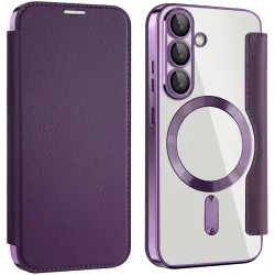 Coque portefeuille Phonesta Luxury Crystal avec MagSafe pour Samsung Galaxy S25/S24 - Violet foncé
