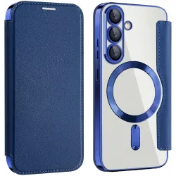 Coque portefeuille Phonesta Luxury Crystal avec MagSafe pour Samsung Galaxy S25 Plus/S24 Plus - Bleu foncé