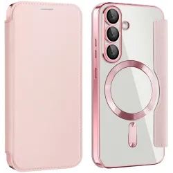 Coque portefeuille Phonesta Luxury Crystal avec MagSafe pour Samsung Galaxy S25 Plus/S24 Plus - Rose