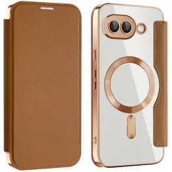 Coque portefeuille Phonesta Luxury Crystal avec MagSafe pour Google Pixel 9a - Marron
