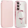 Coque portefeuille Phonesta Luxury Crystal avec MagSafe pour Samsung Galaxy A36/A56 - Rose