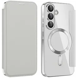 Coque portefeuille Phonesta Luxury Crystal avec MagSafe pour Samsung Galaxy A36/A56 - Argent