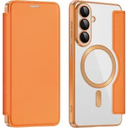 Coque portefeuille Phonesta Luxury Crystal avec MagSafe pour Samsung Galaxy S26 Plus - Orange