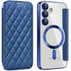 Coque portefeuille Phonesta Luxury Crystal Puffed avec MagSafe pour Samsung Galaxy S24 FE - Bleu foncé