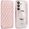 Coque portefeuille Phonesta Luxury Crystal Puffed avec MagSafe pour Samsung Galaxy S24 FE - Rose