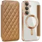 Coque portefeuille Phonesta Luxury Crystal Puffed avec MagSafe pour Samsung Galaxy S25/S24 - Marron