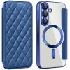 Coque portefeuille Phonesta Luxury Crystal Puffed avec MagSafe pour Samsung Galaxy S25/S24 - Bleu foncé