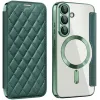 Coque portefeuille Phonesta Luxury Crystal Puffed avec MagSafe pour Samsung Galaxy S25/S24 - Vert foncé