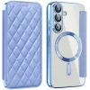 Coque portefeuille Phonesta Luxury Crystal Puffed avec MagSafe pour Samsung Galaxy S25/S24 - Bleu clair