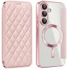 Coque portefeuille Phonesta Luxury Crystal Puffed avec MagSafe pour Samsung Galaxy S25/S24 - Rose