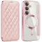 Coque portefeuille Phonesta Luxury Crystal Puffed avec MagSafe pour Samsung Galaxy S25/S24 - Rose