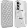 Coque portefeuille Phonesta Luxury Crystal Puffed avec MagSafe pour Samsung Galaxy S25/S24 - Argent