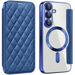Coque portefeuille Phonesta Luxury Crystal Puffed avec MagSafe pour Samsung Galaxy S25 Plus/S24 Plus - Bleu foncé