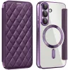 Coque portefeuille Phonesta Luxury Crystal Puffed avec MagSafe pour Samsung Galaxy S25 Plus/S24 Plus - Violet foncé