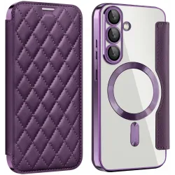 Coque portefeuille Phonesta Luxury Crystal Puffed avec MagSafe pour Samsung Galaxy S25 Plus/S24 Plus - Violet foncé