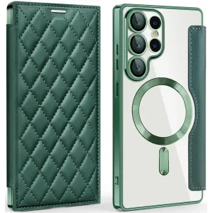 Coque portefeuille Phonesta Luxury Crystal Puffed avec MagSafe pour Samsung Galaxy S25 Ultra - Vert foncé