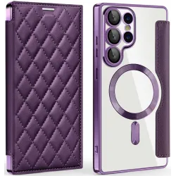 Coque portefeuille Phonesta Luxury Crystal Puffed avec MagSafe pour Samsung Galaxy S25 Ultra - Violet foncé