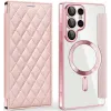 Coque portefeuille Phonesta Luxury Crystal Puffed avec MagSafe pour Samsung Galaxy S25 Ultra - Rose