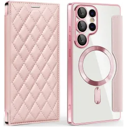 Coque portefeuille Phonesta Luxury Crystal Puffed avec MagSafe pour Samsung Galaxy S25 Ultra - Rose