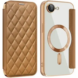 Coque portefeuille Phonesta Luxury Crystal Puffed avec MagSafe pour Apple iPhone 17e/16e - Marron